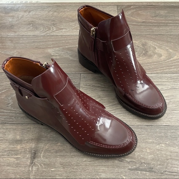 NEW Tory Burch Wine HYDE Leather Booties Sz 5 - Picture 1 of 9